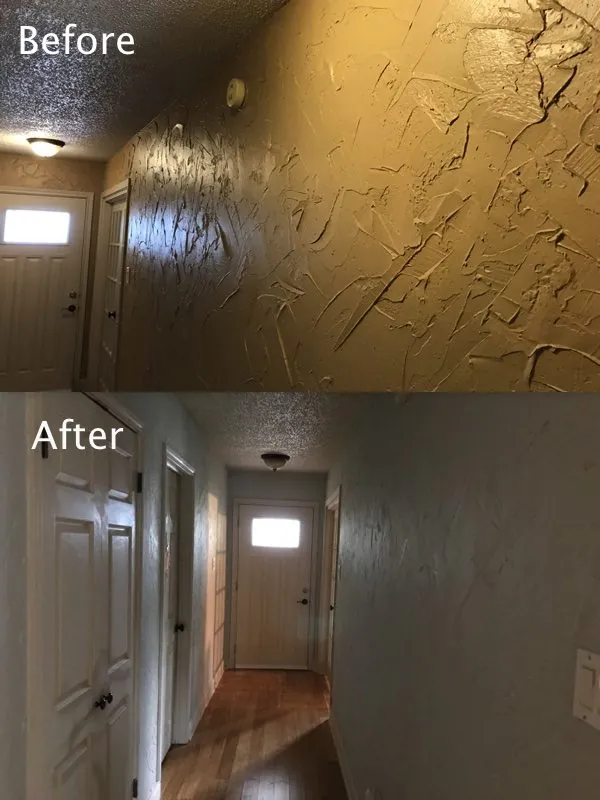 Before and after: gold hallway walls repainted gray