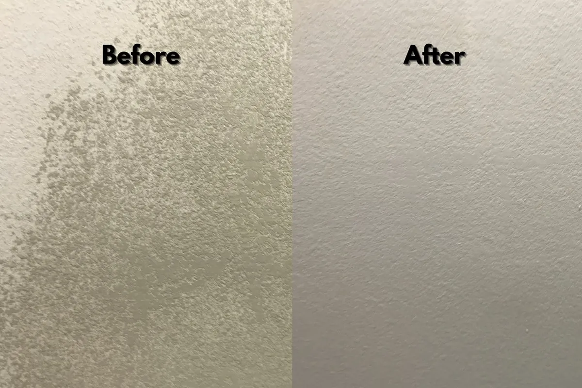 Before and after: heavy wall texture removed